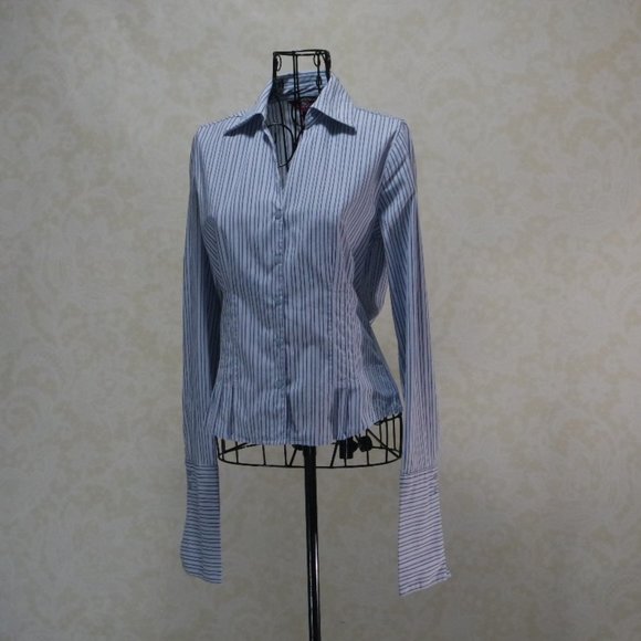 SO..SO REAL SO RIGHT  Blue Striped V-Neck Button Close - Picture 6 of 16